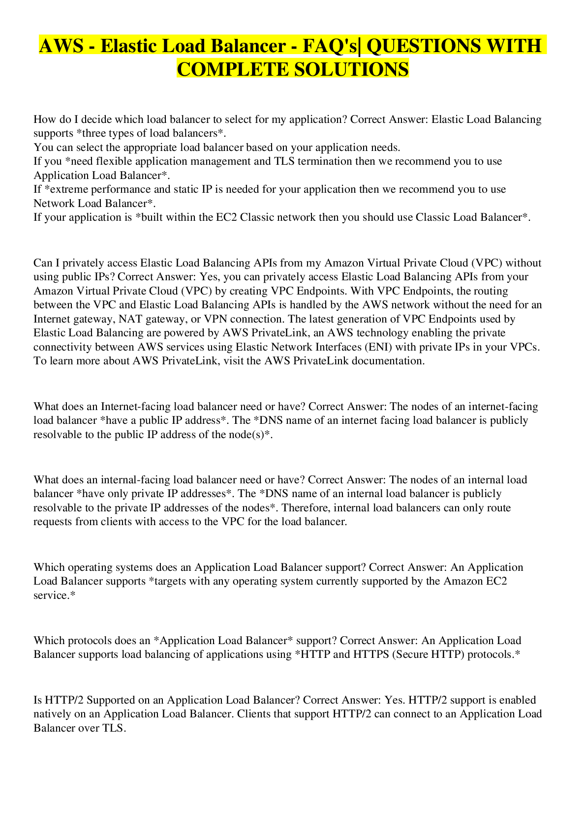 Preview image for AWS - Elastic Load Balancer - FAQ's| QUESTIONS WITH COMPLETE SOLUTIONS